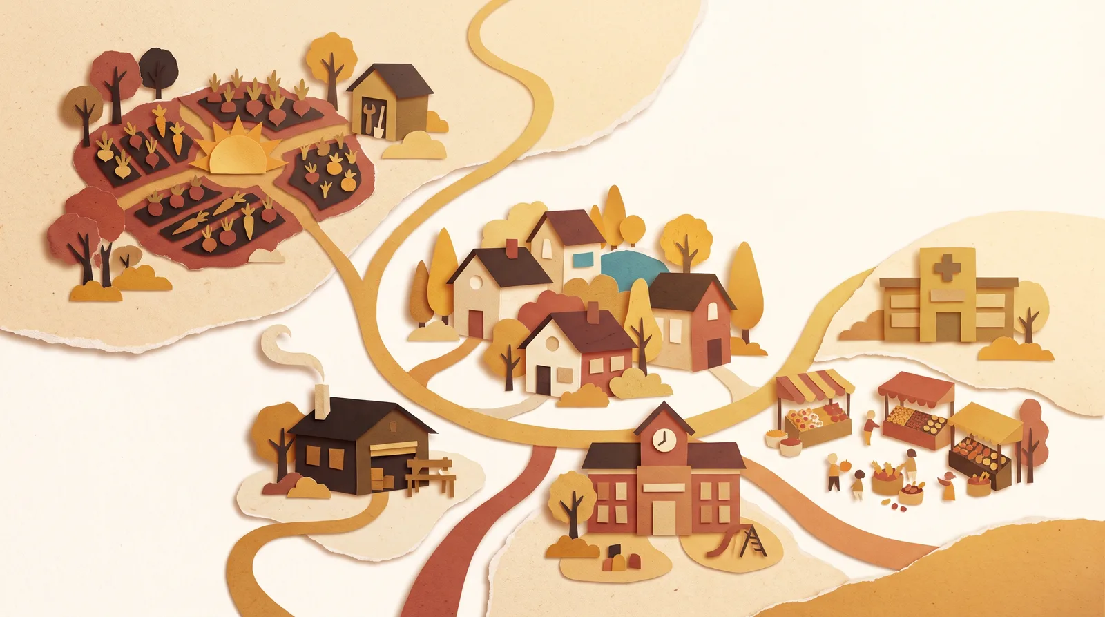 A papercut map of a thriving community